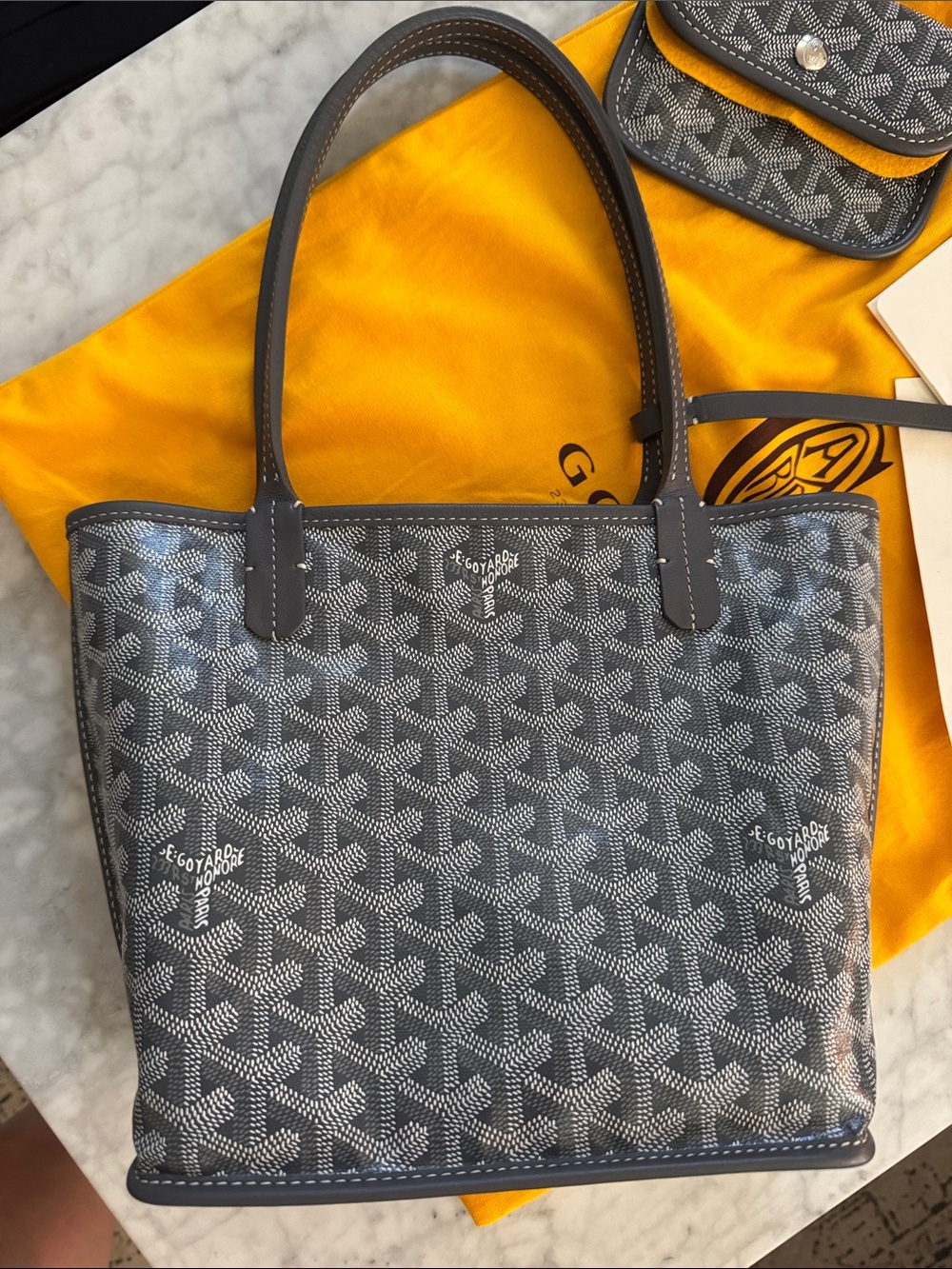 Goyard mini Anjou leather reversible tote bag purse grey - Picture 3 of 16